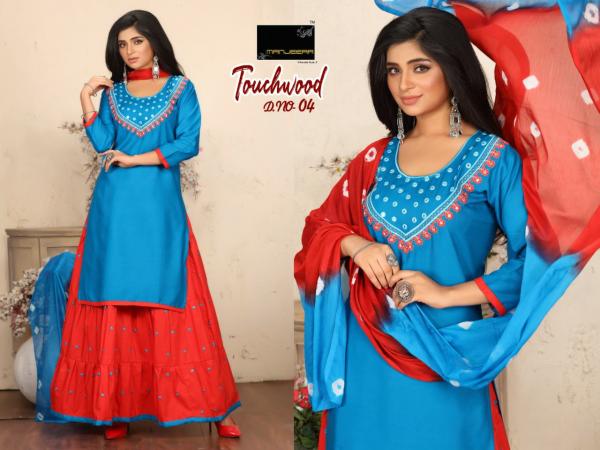  Manjeera Touchwood Rayon Designer Exclusive Readymade Suit